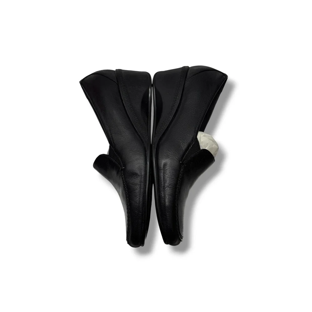 Vintage Liz Claiborne Black Leather Wedge Loafers 7.5 Square Toe Comfort Y2K NEW